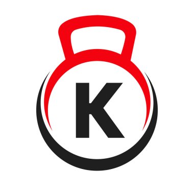 K harfli Fitness Jimnastik Logosu Vektör Şablonu. Alfabe K Sembolündeki Fitness Logosu Elemanı