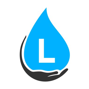 L-El ve Su Logosu Konsepti. Su Bakımı Logo Vektör Şablonu