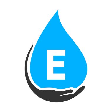 E harfi ve su logosu kavramı. Su Bakımı Logo Vektör Şablonu