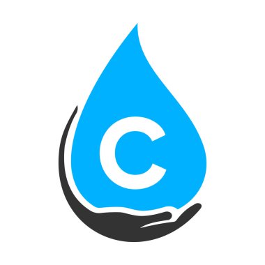 C-El ve Su Logosu Konsepti. Su Bakımı Logo Vektör Şablonu
