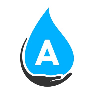 Letter A Hand and Water Logo Concept. Water Care Logo Vector Template