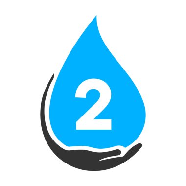 Harf 2 El ve Su Logosu Konsepti. Su Bakımı Logo Vektör Şablonu