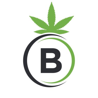 B harfi Marijuana Logosu. Esrar Logosu, B Konsepti Alfabe Terapi, Sağlık ve Sağlık Sembolü