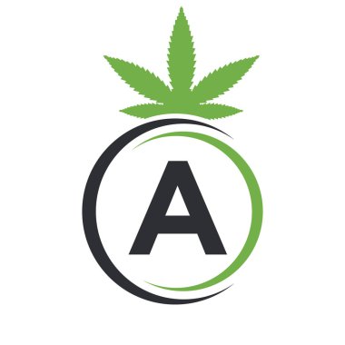 Marihuana logosu. Kenevir Logosu Terapi, Sağlık ve Sağlık için Bir Alfabe Sembolü Konsepti İmzala