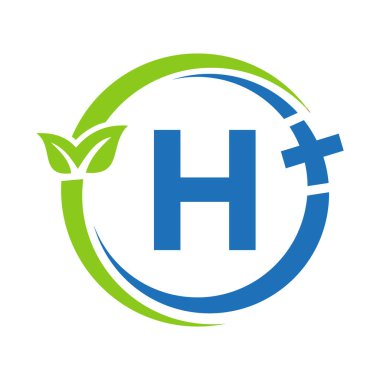 H harfi sağlık logosu. Doktor Logo alfabe H işaretinde. Tıbbi eczane artı Sembol Tasarımı