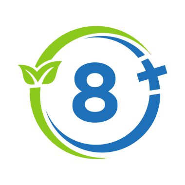 Mektup 8 Sağlık Logosu. Alfabe 8 'deki Doktor Logosu. Tıbbi eczane artı Sembol Tasarımı