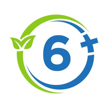 Mektup 6, Sağlık Logosu. Alfabe 6 'daki Doktor Logosu. Tıbbi eczane artı Sembol Tasarımı