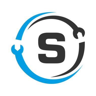 S Harfi Tamir Logosu. İş, Şirket ve İnşaat Sanayii için Ev Hizmetleri Aracı, Araba Tamir Şablonu