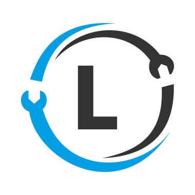 L harfi tamir logosu. İş, Şirket ve İnşaat Sanayii için Ev Hizmetleri Aracı, Araba Tamir Şablonu