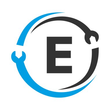 E Harfi Tamir Logosu. İş, Şirket ve İnşaat Sanayii için Ev Hizmetleri Aracı, Araba Tamir Şablonu