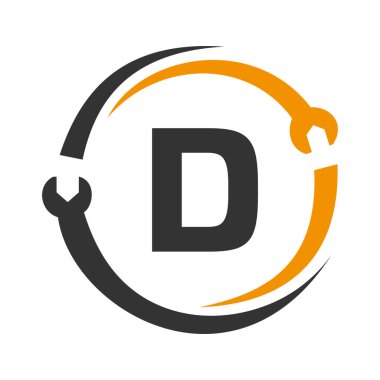D harfi tamir logosu. İş, Şirket ve İnşaat Sanayii için Ev Hizmetleri Aracı, Araba Tamir Şablonu