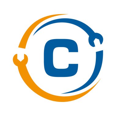 C Harfi Tamir Logosu. İş, Şirket ve İnşaat Sanayii için Ev Hizmetleri Aracı, Araba Tamir Şablonu