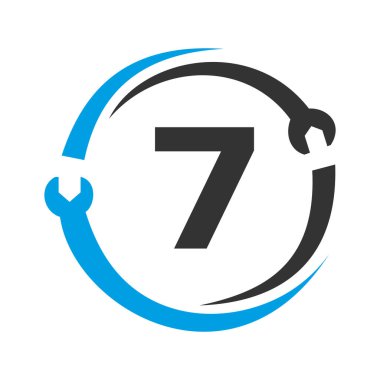 Mektup 7 Tamir Logosu. İş, Şirket ve İnşaat Sanayii için Ev Hizmetleri Aracı, Araba Tamir Şablonu