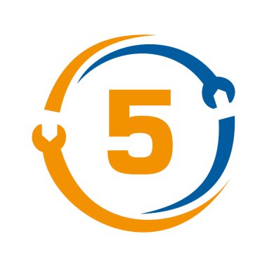 Mektup 5 Tamir Logosu. İş, Şirket ve İnşaat Sanayii için Ev Hizmetleri Aracı, Araba Tamir Şablonu
