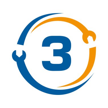 Mektup 3 Tamir Logosu. İş, Şirket ve İnşaat Sanayii için Ev Hizmetleri Aracı, Araba Tamir Şablonu