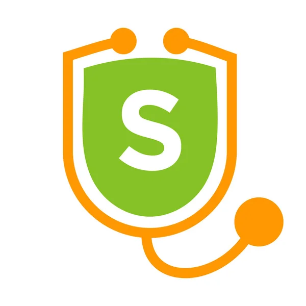 Letter Healthcare Logo Doctor Medical Logotype Letter Concept Shield Stethoscope —  Vetores de Stock