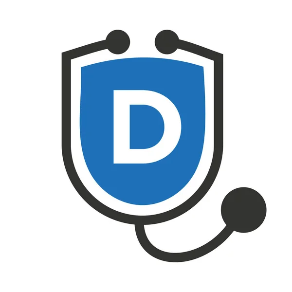 Letter Healthcare Logo Doctor Medical Logotype Letter Concept Shield Stethoscope — Stock Vector