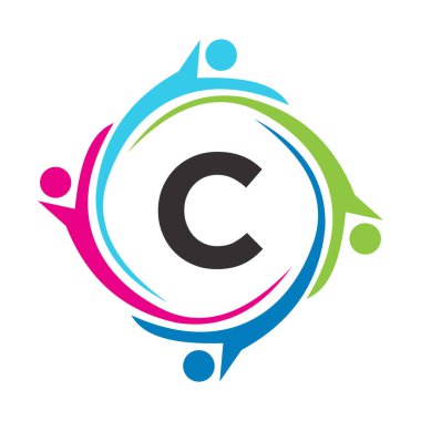 C harfi takım çalışması logosu birleşik sembol. Yardım İşareti Halk Sağlığı Sendikası Logosu