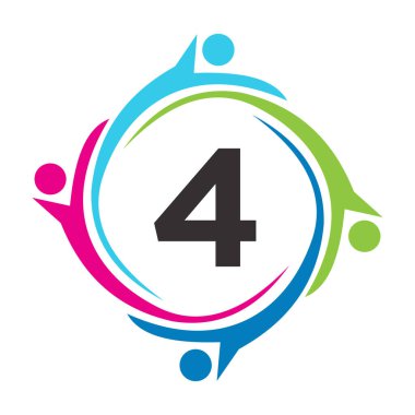 Harf 4 Takım İşlem Logosu Birlik Sembolü. Yardım İşareti Halk Sağlığı Sendikası Logosu