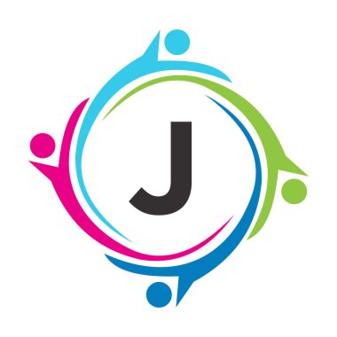 Harf J Takım İşlem Logosu Birlik Sembolü. Yardım İşareti Halk Sağlığı Sendikası Logosu