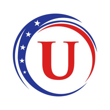 Letter U America Logo USA Flag. Patriotic American Logo Design On Letter U Template