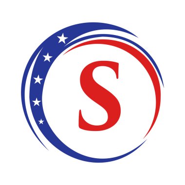 S harfi Amerika logosu ABD bayrağı. Vatansever Amerikan Logosu S Şablonu Tasarımı