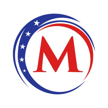 M harfi Amerika logosu ABD bayrağı. M Şablonunda Vatansever Amerikan Logosu Tasarımı