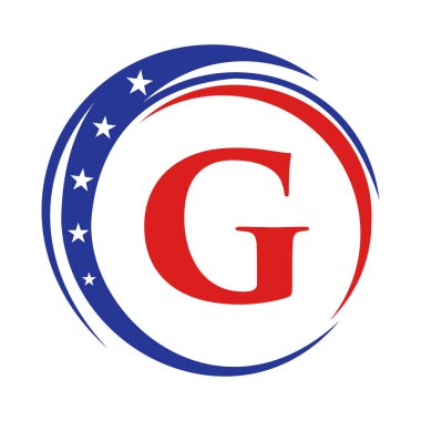 G harfi Amerika logosu ABD bayrağı. Vatansever Amerikan Logosu G Şablonu Üzerinde Tasarım