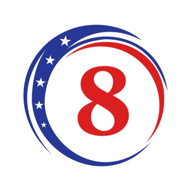 Mektup 8, Amerika Logosu, ABD Bayrağı. Vatansever Amerikan Logosu 8. Şablon Tasarımı