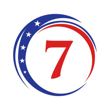 Harf 7, Amerika Logosu, ABD Bayrağı. Vatansever Amerikan Logosu 7. harf şablonunda tasarlandı