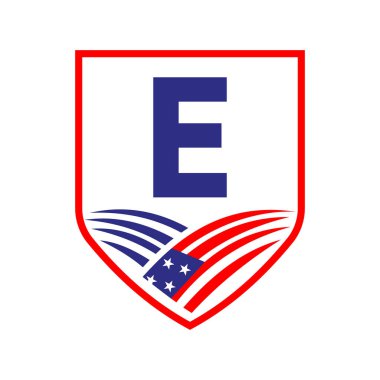 E harfi Amerikan Tarım Logosu Şablonu. Alfabe E Konseptinde Usa Tarım Logosu