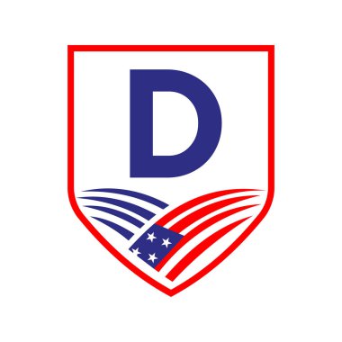 D harfi Amerikan Tarım Logosu Şablonu. Alfabe D Konseptinde Usa Tarım Logosu