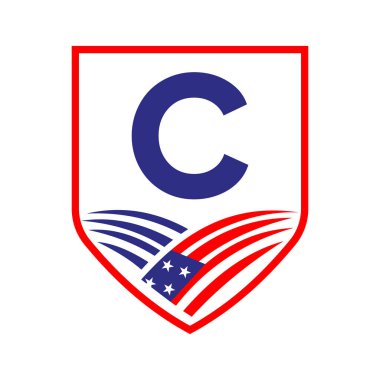 C harfi Amerikan Tarım Logosu Şablonu. Alfabe C Konseptinde Usa Tarım Logosu
