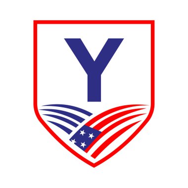Y harfi Amerikan Tarım Logosu Şablonu. Alfabe Y kavramında Usa Tarım Logosu