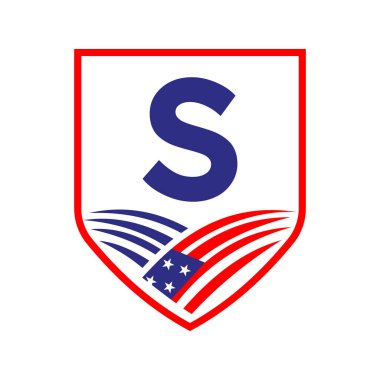 S harfi Amerikan Tarım Logosu Şablonu. S Alfabesi Konseptinde Usa Tarım Logosu
