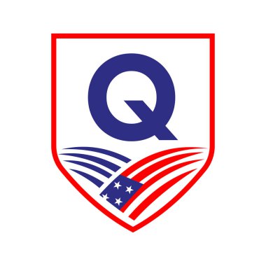 Q harfi Amerikan Tarım Logosu Şablonu. Alfabe Q Konseptinde Usa Tarım Logosu