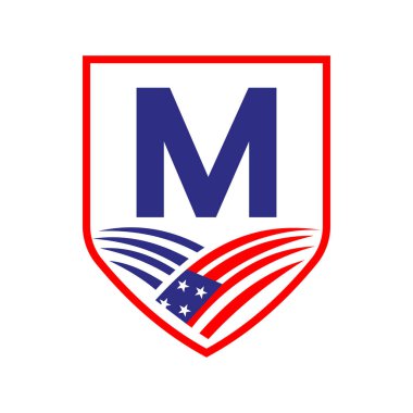 M harfi Amerikan Tarım Logosu Şablonu. Alfabe M Konseptinde Usa Tarım Logosu