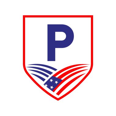 P harfi Amerikan Tarım Logosu Şablonu. Alfabe P Konseptinde Usa Tarım Logosu