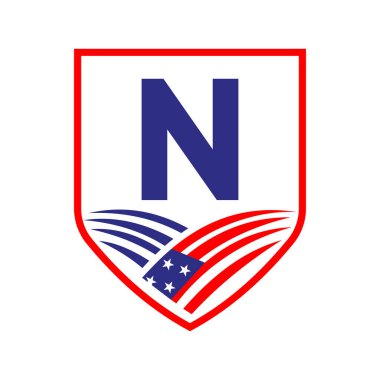 Amerikan Tarım Logosu Şablonu. Alfabe N Konseptinde Usa Tarım Logosu