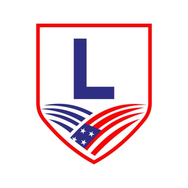 L harfi Amerikan Tarım Logosu Şablonu. Alfabe L kavramında Usa Tarım Logosu