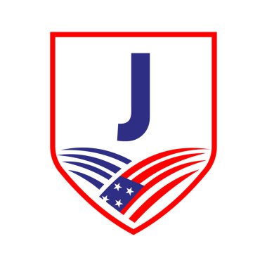 J harfi Amerikan Tarım Logosu Şablonu. Alfabe J Konseptinde Usa Tarım Logosu