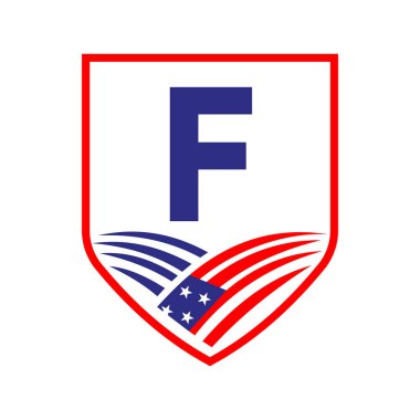 F harfi Amerikan Tarım Logosu Şablonu. Alfabe F Konseptinde Usa Tarım Logosu
