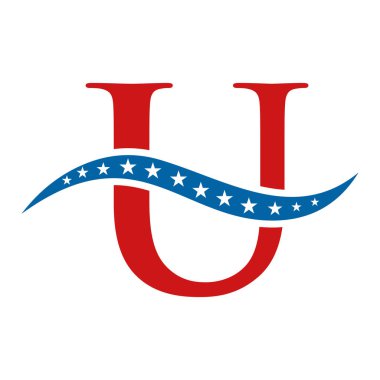 Letter U America Logo USA Flag. Patriotic American Business Logo Design On Letter U Template