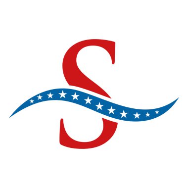 S harfi Amerika logosu ABD bayrağı. Vatansever Amerikan iş logosu S Şablonu Tasarımı