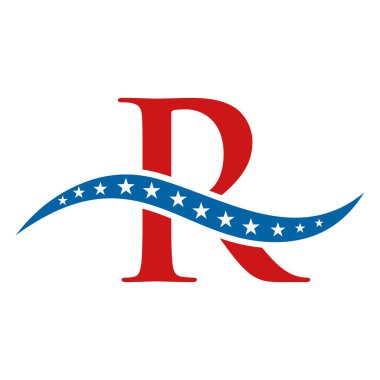 R harfi Amerika logosu ABD bayrağı. Vatansever Amerikan İş Logosu R Şablonu Üzerinde Tasarım