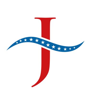 J harfi Amerika logosu USA bayrağı. Vatansever Amerikan İş Logosu J Şablonu Tasarımı