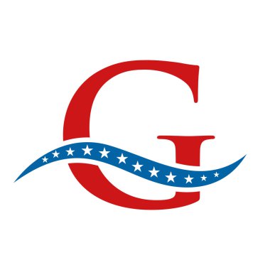 G harfi Amerika logosu ABD bayrağı. Vatansever Amerikan iş logosu tasarımı G harfi şablonunda
