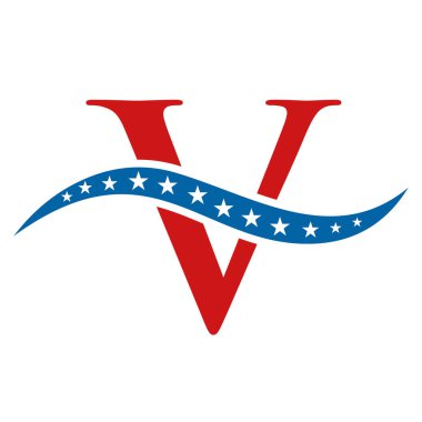 V harfi Amerika logosu USA bayrağı. Vatansever Amerikan iş logosu V harfi şablonunda tasarlandı