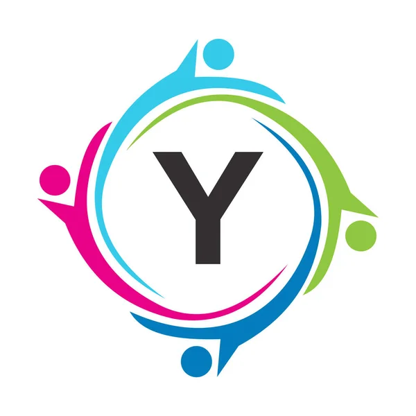 Letter Teamwork Logo Unite Symbol Charity Sign Community Health Care — Stock vektor