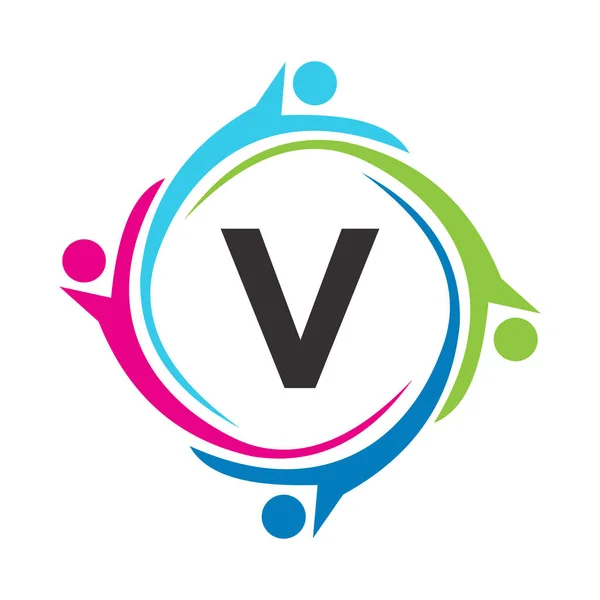 Letter Teamwork Logo Unite Symbol Charity Sign Community Health Care — Vettoriale Stock